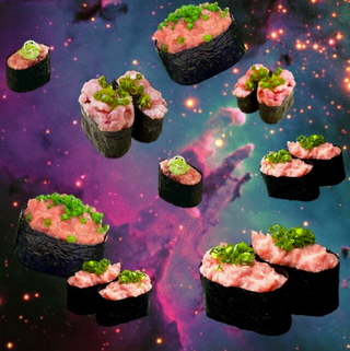 Illustration for article titled These pictures of sushi floating in space are truly awesome